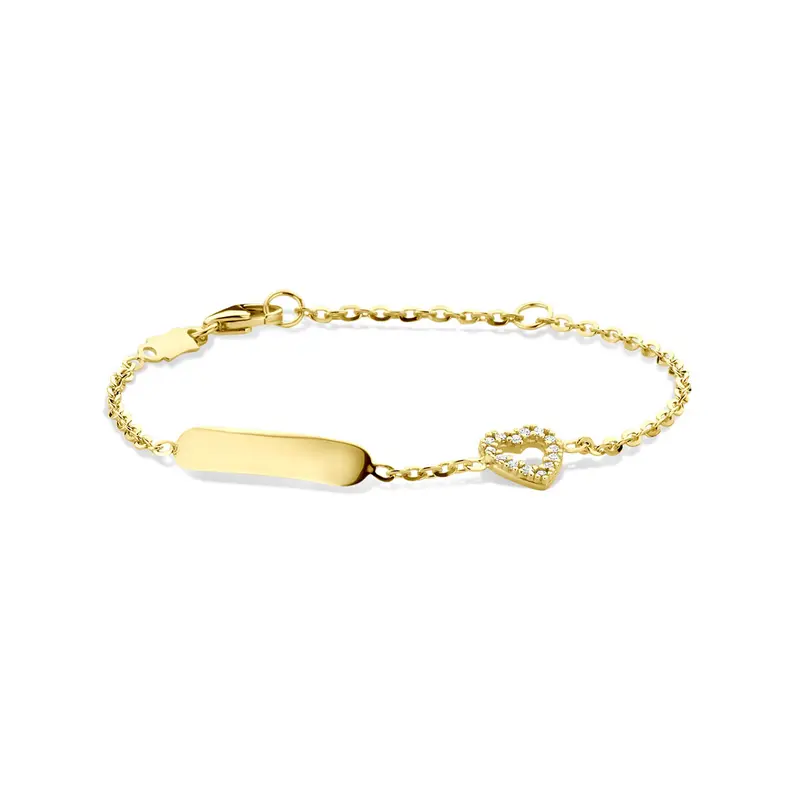 Graveerarmband hartje zirkonia 11 - 13 cm 14K geelgoud