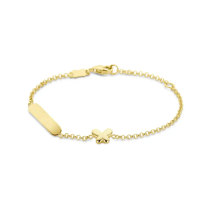Graveerarmband vlinder plaat 9K geelgoud 3,5 mm