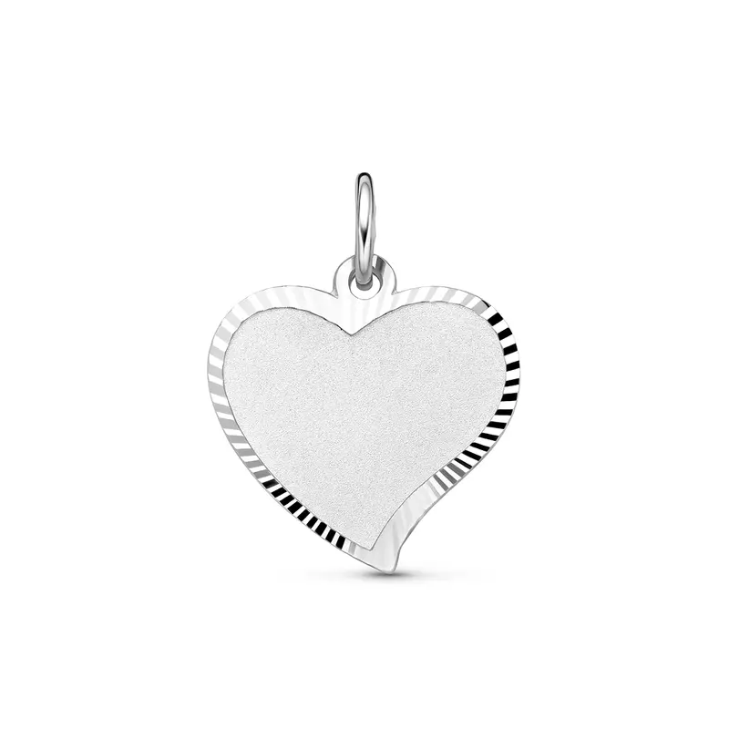 Graveerhanger hart poli/mat gediamanteerd zilver gerhodineerd 14 mm