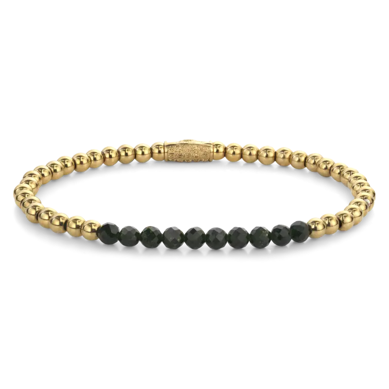Green Glam Rocks meet Yellow Gold - 4mm - Kralen Armband Dames