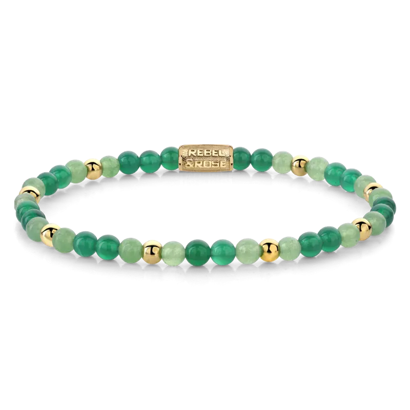 Green Morning Vibes - 18 ct yellow gold ionplated - 4mm - Kralen Armband Dames