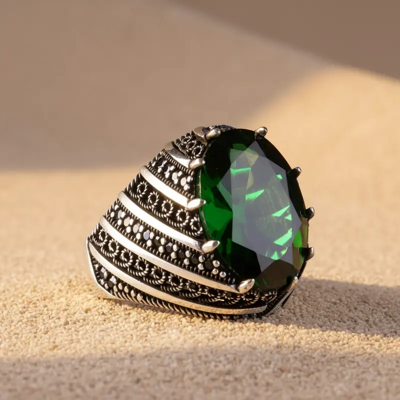 Groene Zirkonia Herenring | 925 Zilver