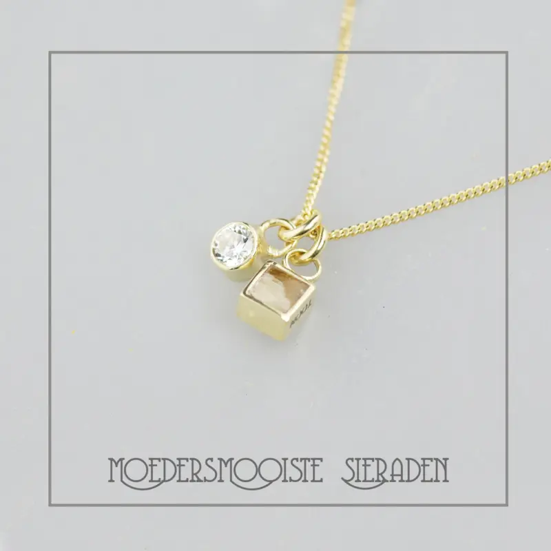 Haarlok Ketting Square met Geboortesteen