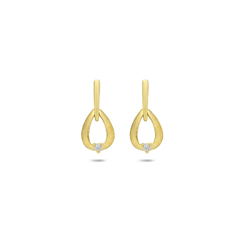 Hangende oorbellen diamant 0.02ct (2x 0.01ct) h si 14 mm 14K geelgoud