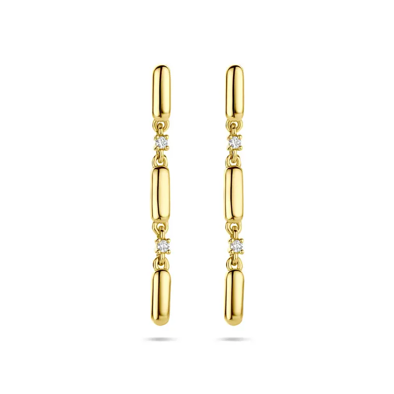Hangende oorbellen diamant 0.06ct (2x 0.03ct) h si 32 mm 14K geelgoud