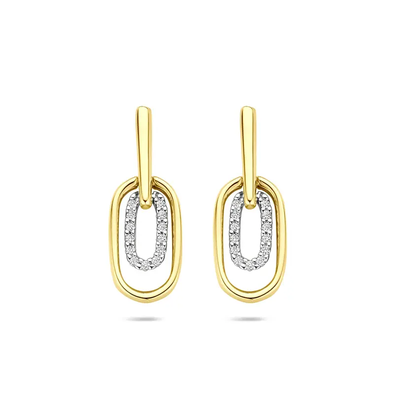 Hangende oorbellen diamant 0.08ct (2x 0.04ct) h si 20 mm 14K bicolor goud