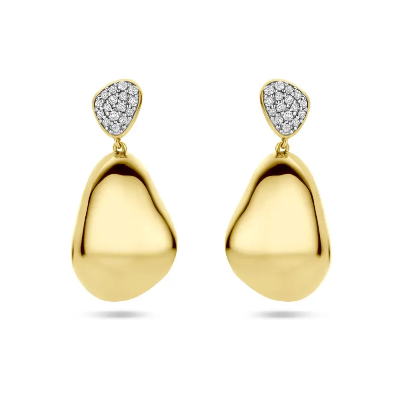 Hangende oorbellen diamant 0.20ct (2x 0.10ct) h si 27 mm 14K geelgoud
