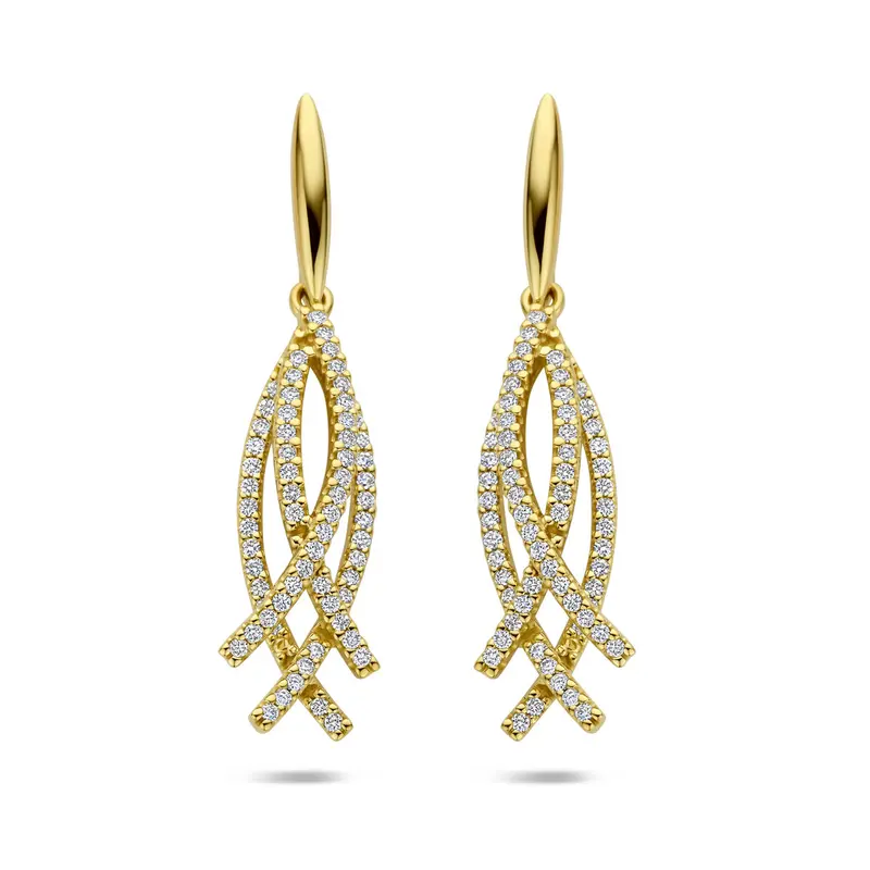 Hangende oorbellen diamant 0.50ct (2x 0.25ct) h si 34 mm 14K geelgoud