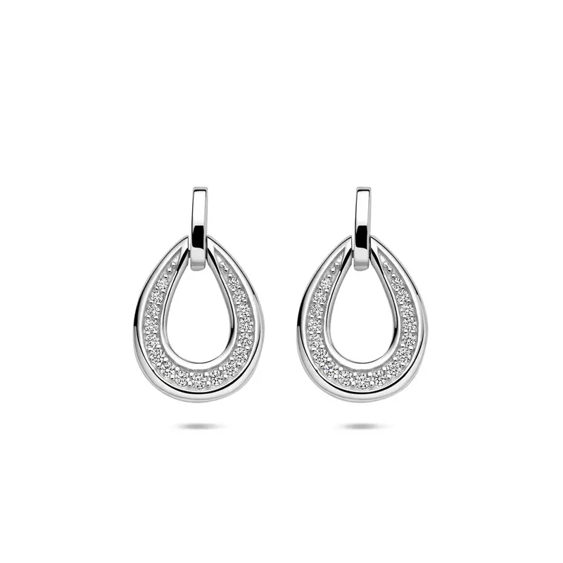 Hangende oorbellen druppel zirkonia 19 mm zilver