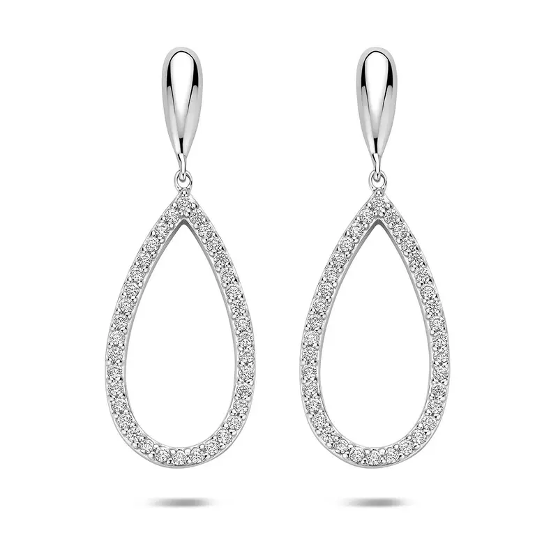 Hangende oorbellen druppel zirkonia 43 mm zilver