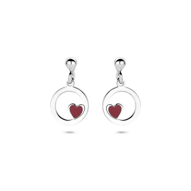 Hangende oorbellen emaille hartje 17 mm zilver