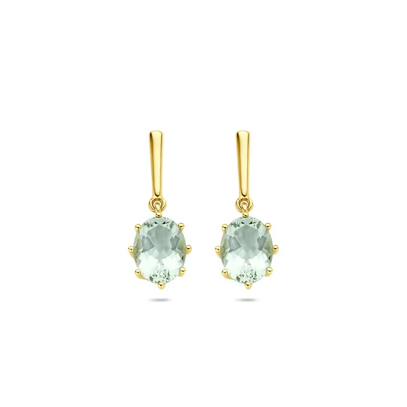 Hangende oorbellen groen amethist 20 mm 14K geelgoud – 4033644