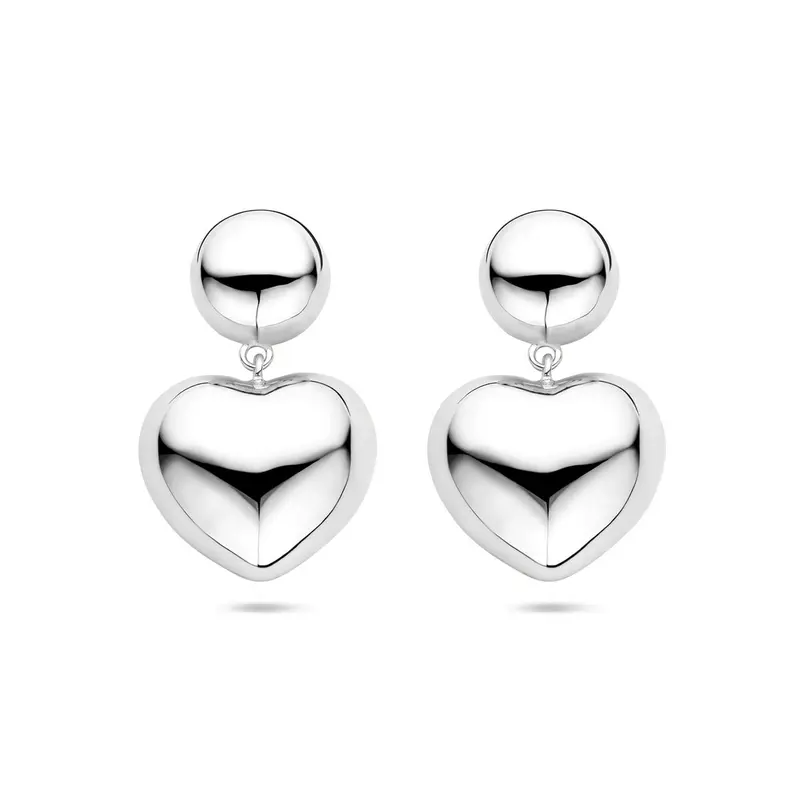 Hangende oorbellen hartjes 32 mm zilver