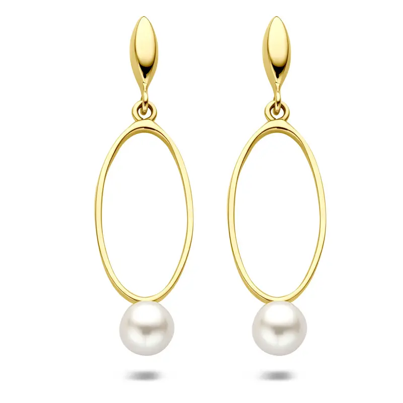 Hangende oorbellen parel 37 mm 14K geelgoud