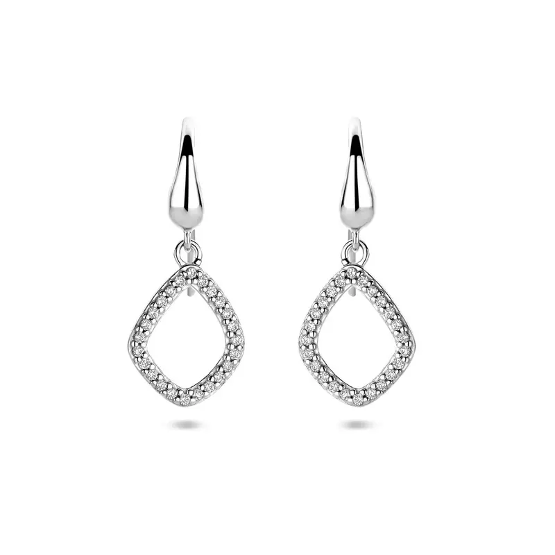 Hangende oorbellen ruit zirkonia franse haak 25 mm zilver