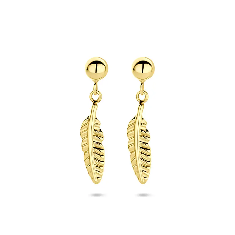 Hangende oorbellen veer 17 mm 14K geelgoud