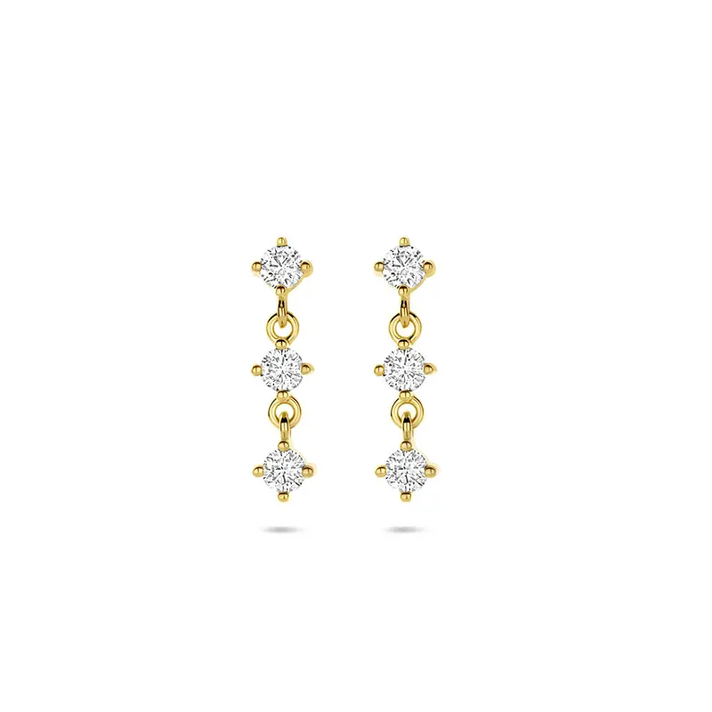 Hangende oorbellen zirkonia 16 mm 1 micron zilver verguld