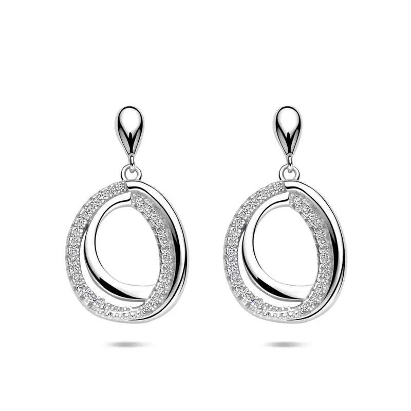 Hangende oorbellen zirkonia 25 mm gerhodineerd zilver – 1341331