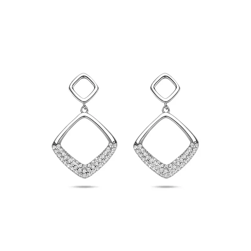 Hangende oorbellen zirkonia 25 mm gerhodineerd zilver – 1341568