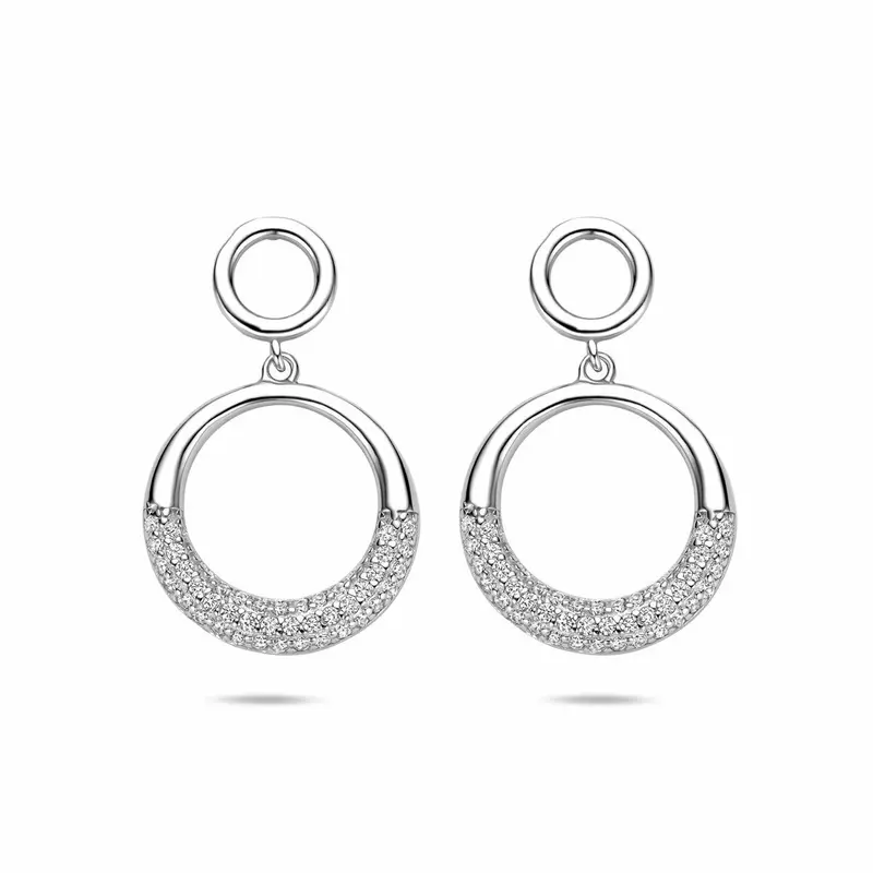 Hangende oorbellen zirkonia 25 mm gerhodineerd zilver – 1341569