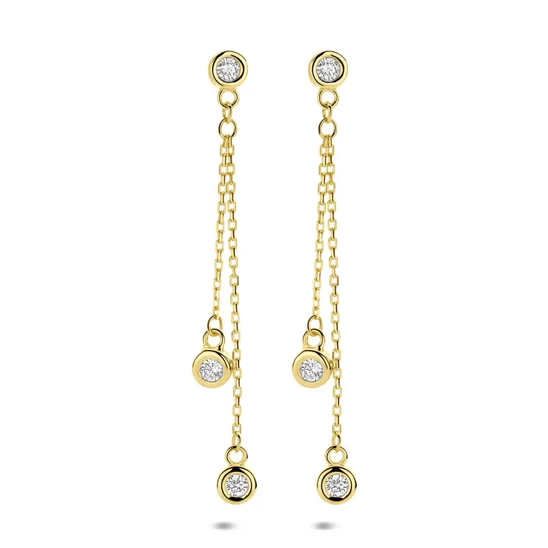 Hangende oorbellen zirkonia 35 mm 14K geelgoud