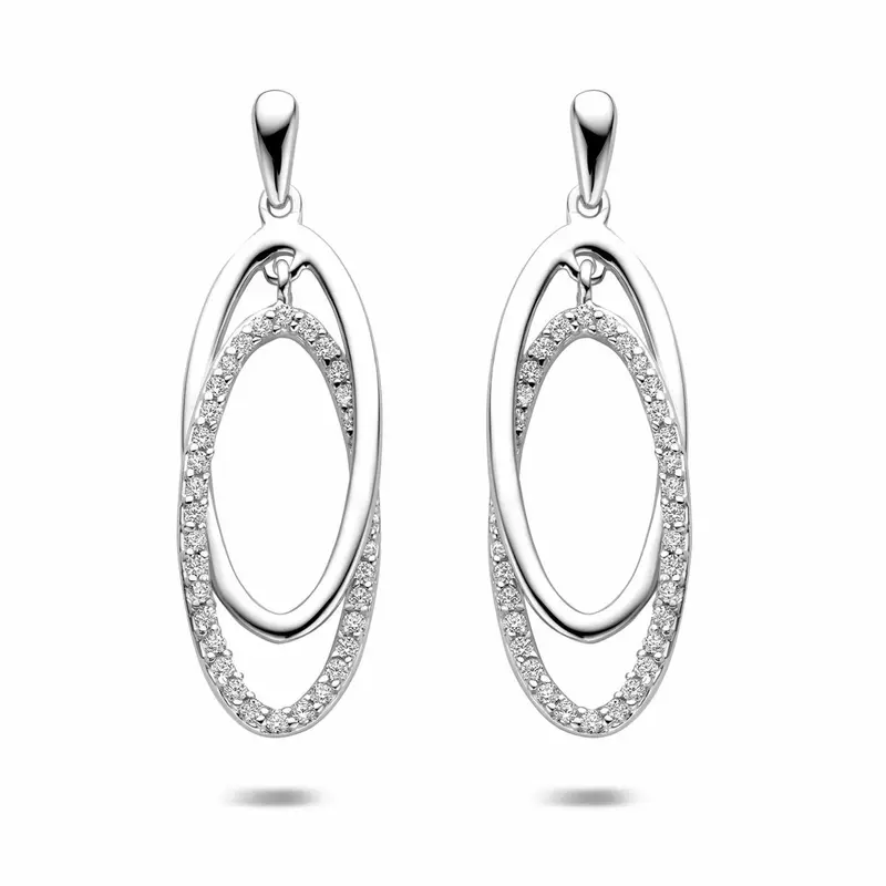 Hangende oorbellen zirkonia 35 mm gerhodineerd zilver – 1341670