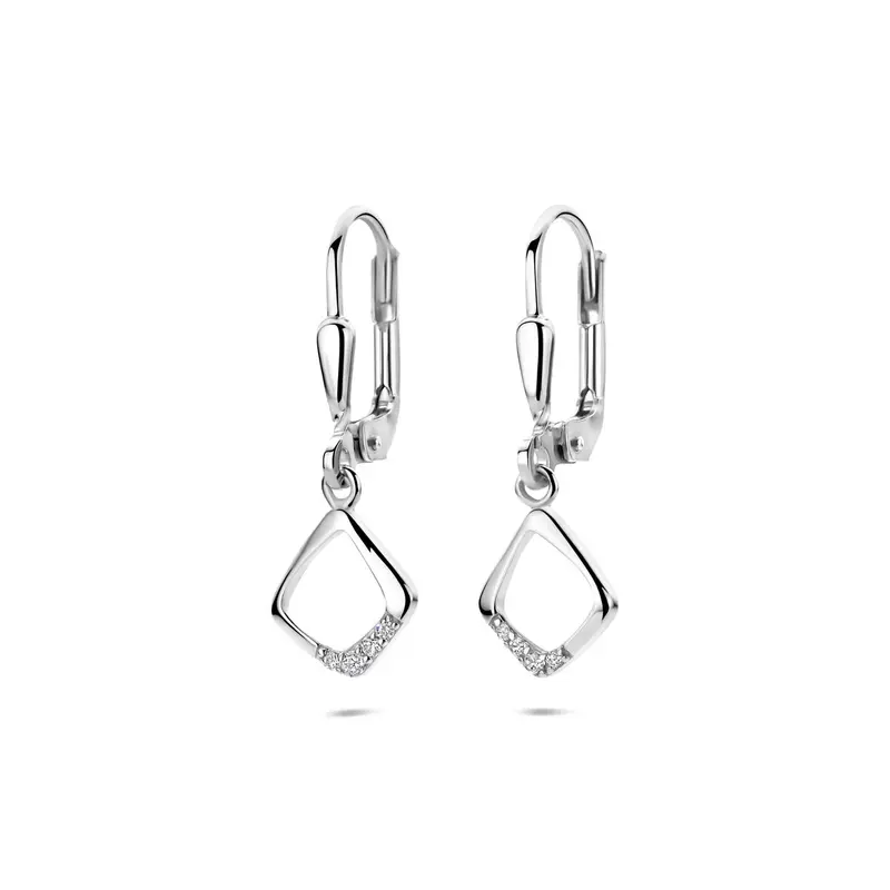 Hangende oorbellen zirkonia brisure haak 25 mm gerhodineerd zilver – 1341208
