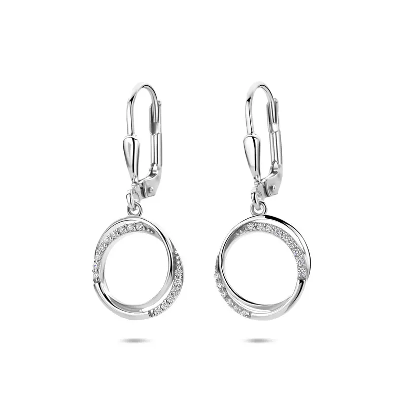 Hangende oorbellen zirkonia brisure haak 27 mm zilver