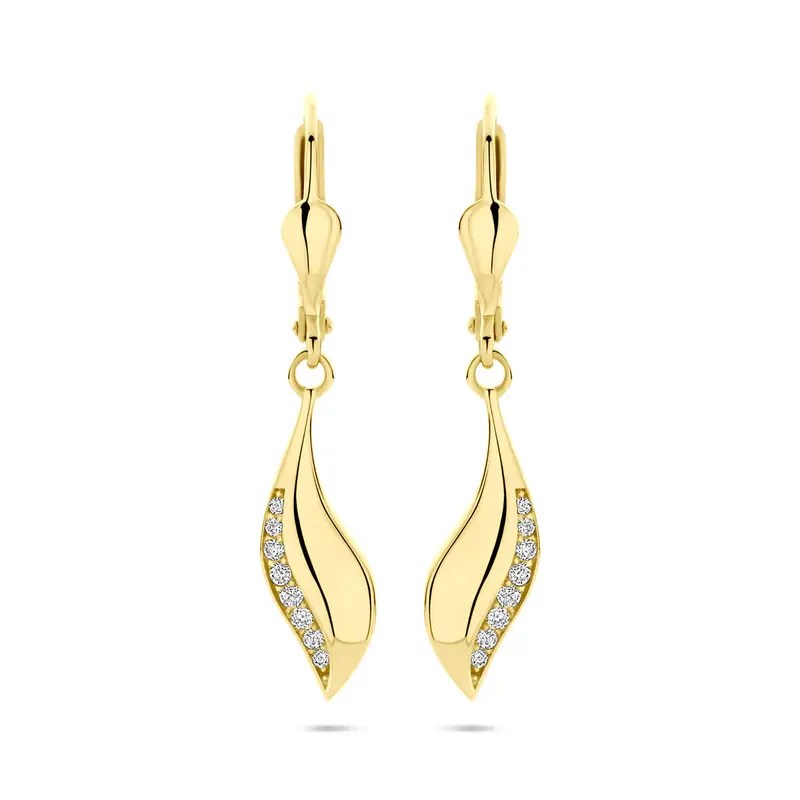 Hangende oorbellen zirkonia brisure haak 32 mm 14K geelgoud