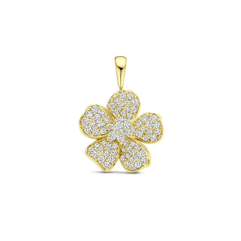 Hanger bloem diamant 0.75ct h si 21,5 mm 14K geelgoud