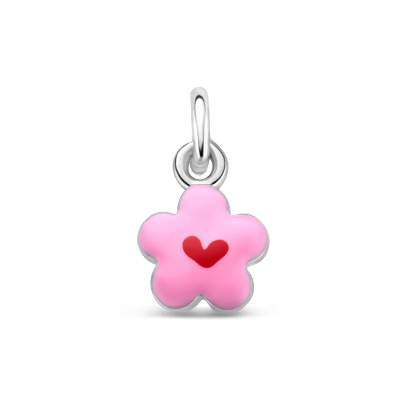 Hanger bloem emaille zilver gerhodineerd 7,5 mm