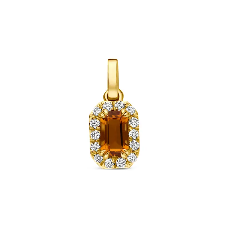 Hanger citrien en lab grown diamant 14K geelgoud 0.08ct f vs 7,5 mm – 4036170