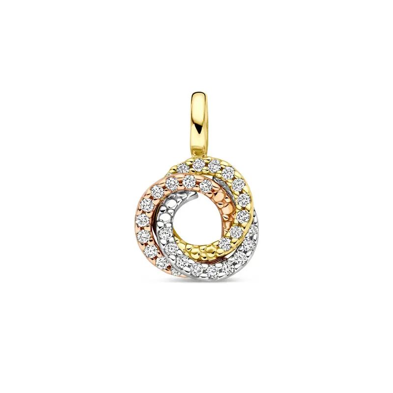Hanger diamant 0.13ct h si 14 mm 14K tricolor goud