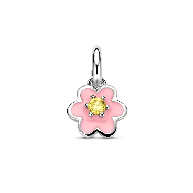 Hanger emaille bloem zirkonia 12 mm zilver
