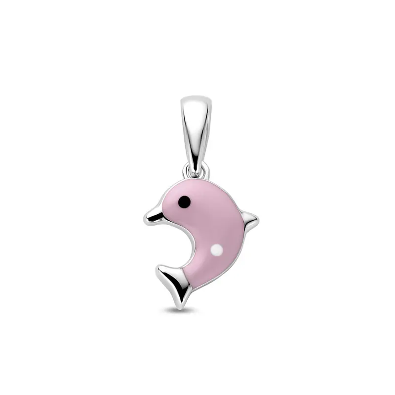 Hanger emaille dolfijn roze 17 mm zilver