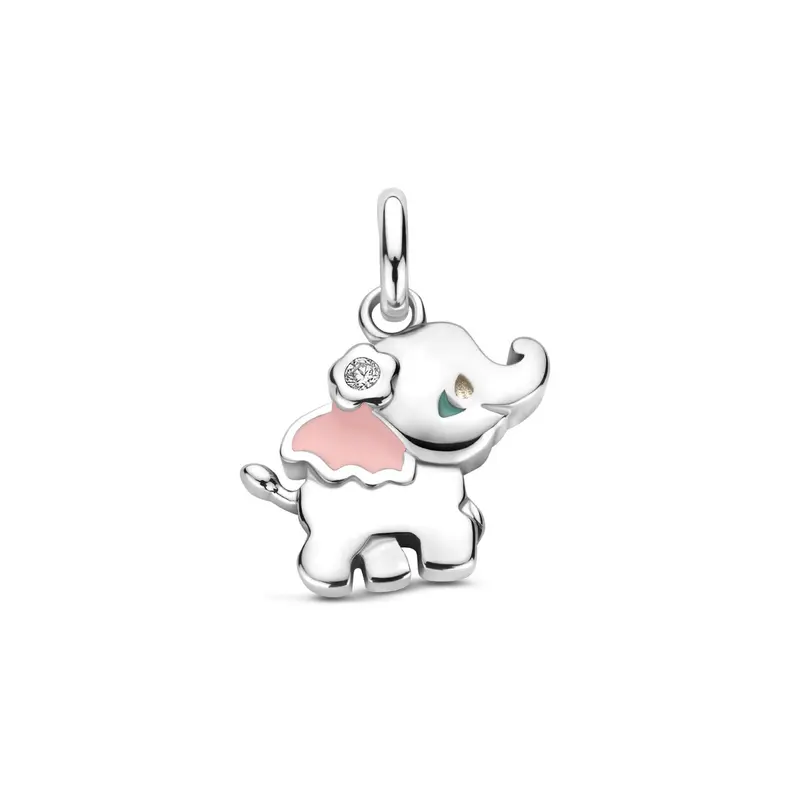 Hanger emaille olifant zirkonia 17 mm zilver