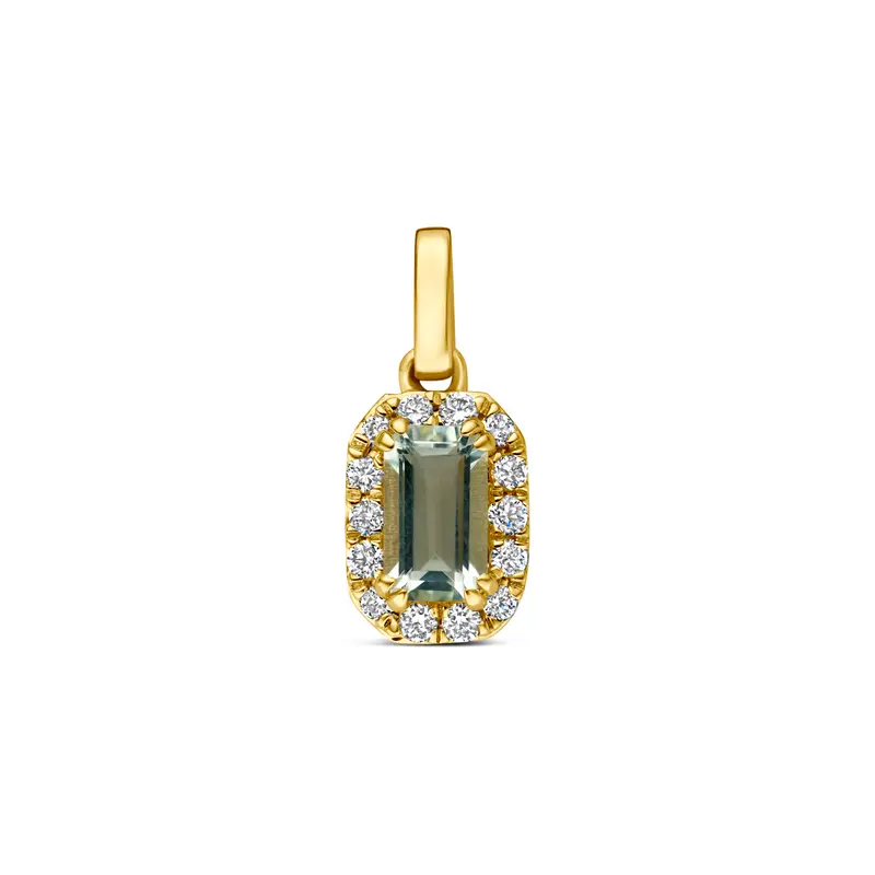 Hanger groen amethist en lab grown diamant 14K geelgoud 0.08ct f vs 7,5 mm – 4036182