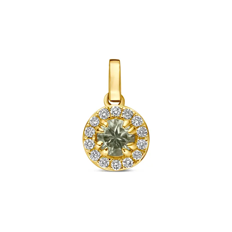 Hanger groen amethist en lab grown diamant 14K geelgoud 0.08ct f vs 7 mm – 4036200