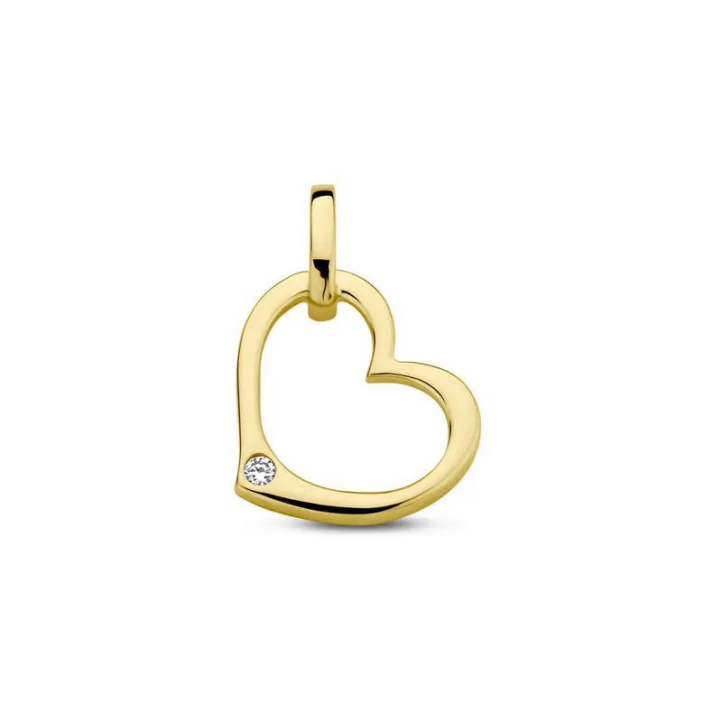 hanger hart en diamant 0.01ct h p1 14K geelgoud