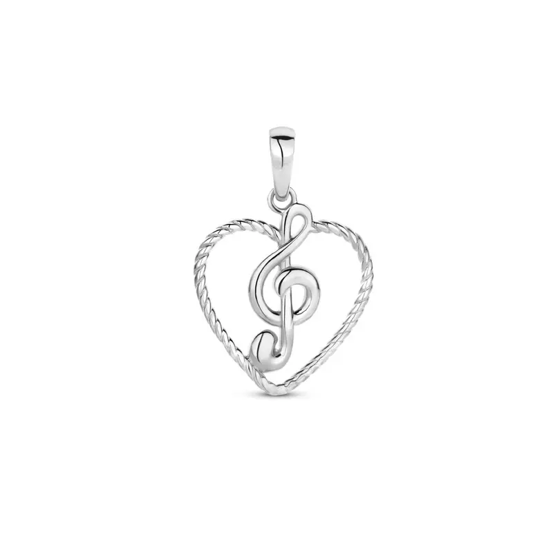 hanger hart en muzieknoot zilver gerhodineerd