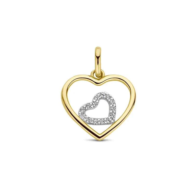 hanger hartjes zirkonia 14K bicolor goud geel/wit