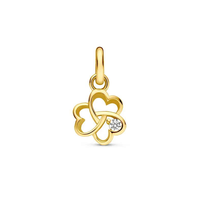 Hanger klavertje zirkonia 9K geelgoud 8 mm – 8001735