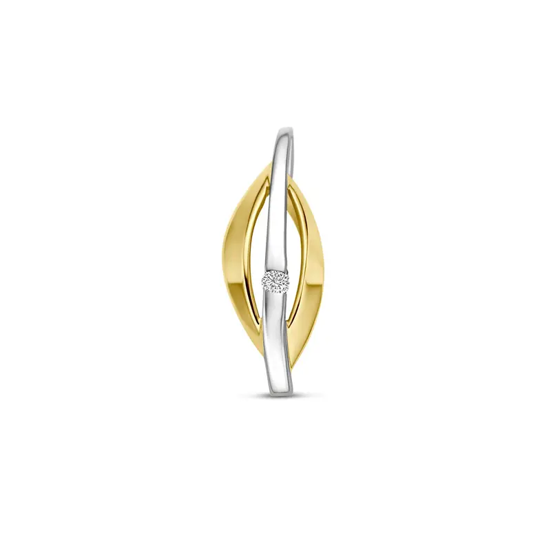 Hanger lab grown diamant 0.03ct f vs 14K bicolor goud 21 mm