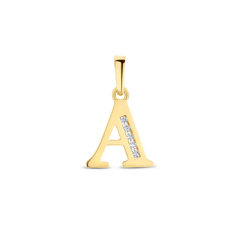 Hanger letter zirkonia 14 mm 14K geelgoud