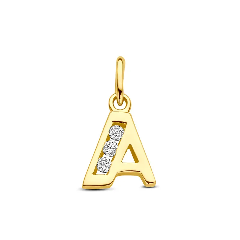 Hanger letter zirkonia 14K geelgoud