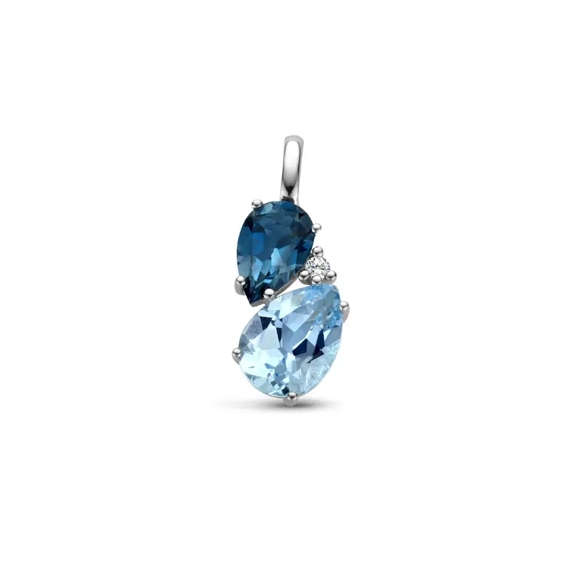 hanger london blue topaas, blauw topaas en diamant 0.010ct h p1 14K witgoud