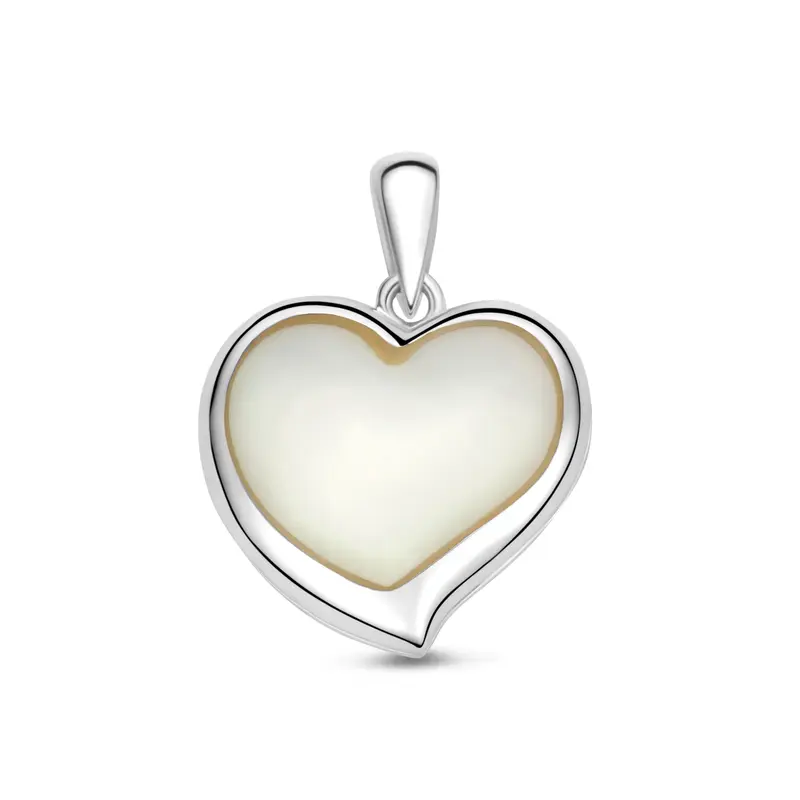 Hanger medaillon hart parelmoer zilver gerhodineerd 13 mm