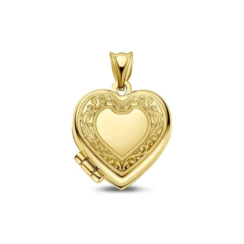 Hanger medaillon hartje gravure 14K geelgoud 15 mm
