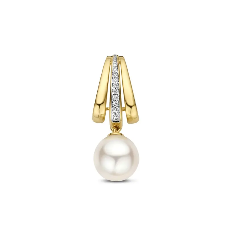 Hanger parel en diamant 0.04ct h si 14K geelgoud 26,5 mm