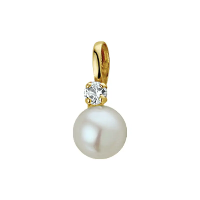 hanger parel en zirkonia 6 mm 14K geelgoud
